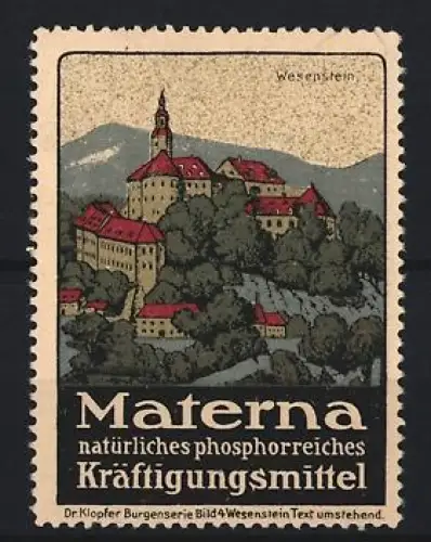 Reklamemarke Wesenstein, Materna Kräftigungsmittel, Burgansicht