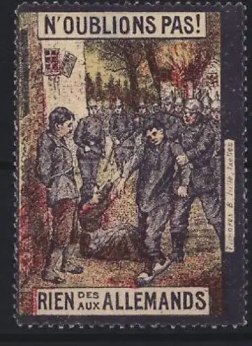 Reklamemarke N`Oublions Pas!, Deutsche Soldaten misshandeln Belgier