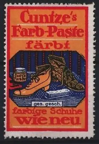 Reklamemarke Cuntze`s Farb-Paste, Polierter Schuh