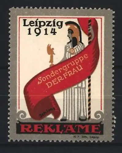 Reklamemarke Leipzig, Sondergruppe Der Frau 1914, Frau mit rotem Banner
