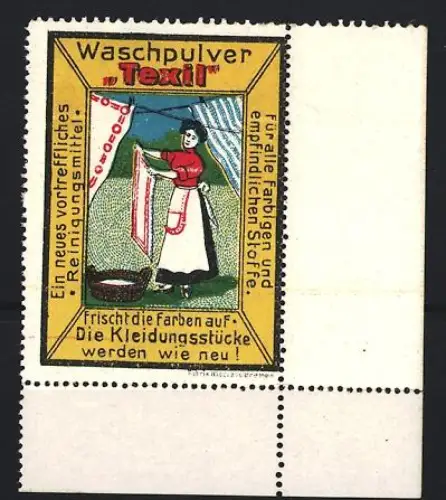 Reklamemarke Waschpulver Texil, Frau mit Wäscheleine