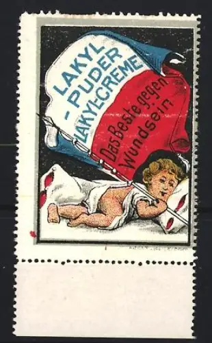 Reklamemarke Lakyl Puder und Creme, Baby mit Flagge