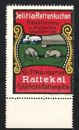 Reklamemarke Delitia Rattenkuchen, Ratten mit Rattengift