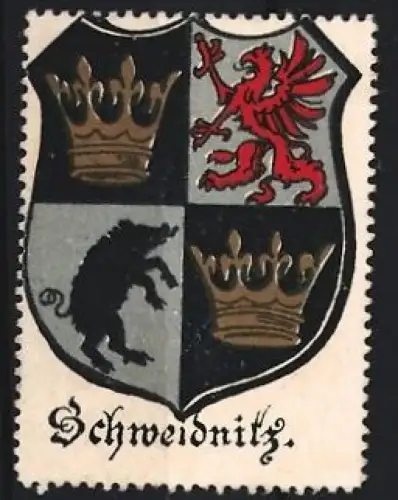 Reklamemarke Schweidnitz, Wappen mit Krone und Greif