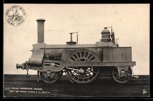 AK Old Crewe Passenger Engine, built 1846, englische Eisenbahn