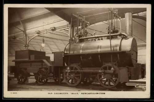 AK Newcastle-on-Tyne, Old Locomotive Billy, englische Eisenbahn