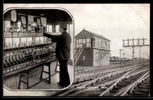 AK Crewe, Electric Signal Box of the London & North Western Railway, englische Eisenbahn