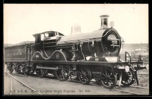 AK S. E. & C. R., Four coupled Bogie Express, No. 504, englische Eisenbahn