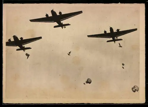 AK Fallschirmjäger beim Absprung aus Transportflugzeugen Junkers Ju-52