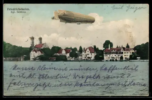 AK Friedrichshafen, Zeppelin im Fluge über dem Königlichen Schloss