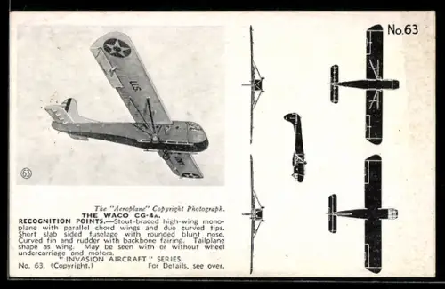 AK Transportflugzeug /Lastensegler Waco CG-4a, Dreiseiten-Ansicht