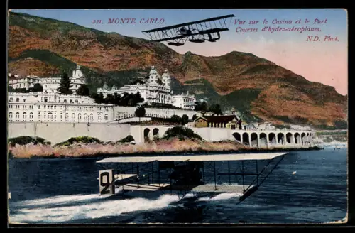 AK Monte-Carlo, Vue sur le Casino et le Port, Courses d`hydro-aèroplanes, Wasserflugzeug