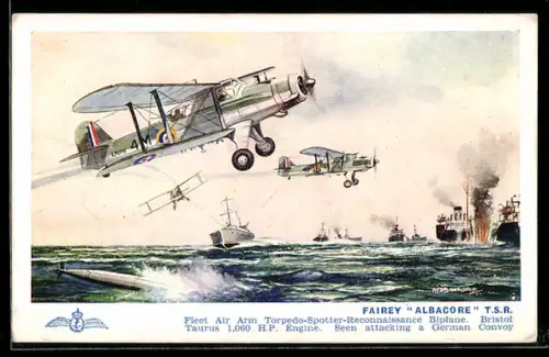 AK Fairey Albacore Torpedo Bomber beim Seekampf