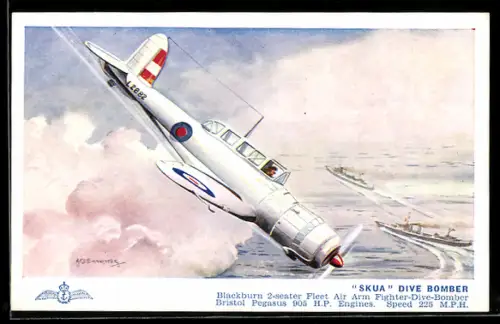 Künstler-AK 2-Seater Fighter-dive-Bomber Blackburn Skua, Fleet Air Arm