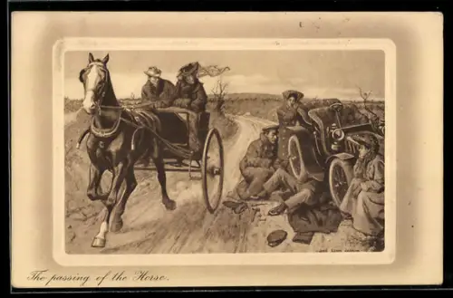 AK Kutsche fährt an havariertem Auto vorbei