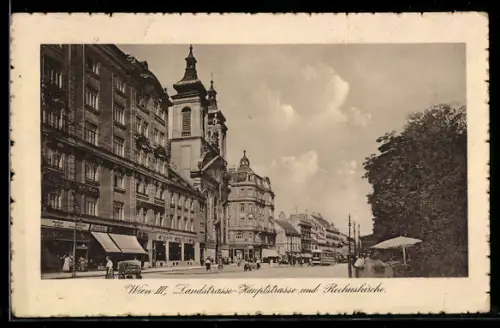 AK Wien, Landstrasse Hauptstrasse und Rochuskirche
