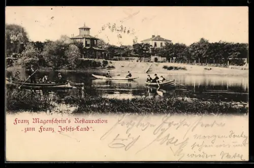 AK Wien, Franz Magenschein`s Restaurant Zum Franz Josefs-Land, Ruderboote am Teich