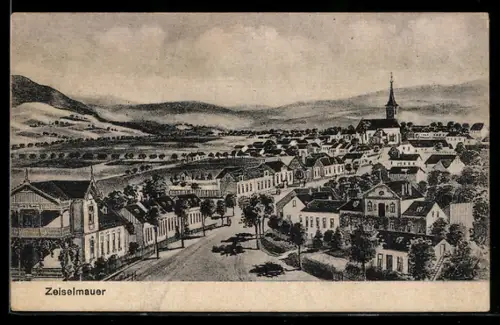 AK Zeiselmauer, Panorama mit Kirche und Ortsstrasse