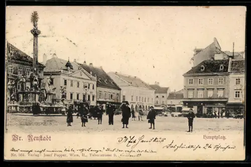 AK Wiener Neustadt, Hauptplatz mit Säule
