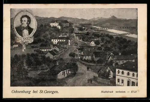 AK Ochsenburg bei St. Georgen, Ortsansicht mit Strasse, Franz Schubert