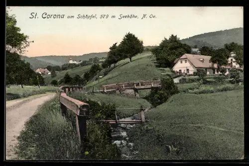 AK St. Corona am Schöpfel, Panorama mit Bach