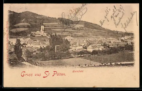 AK St. Pölten, Hainfeld, Panorama mit Kirche