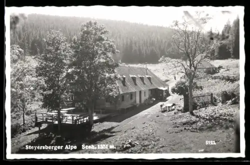 AK Kirchberg am Wechsel, Steyersberger Alpe, Almhütte mit Almwiese und Waldrand