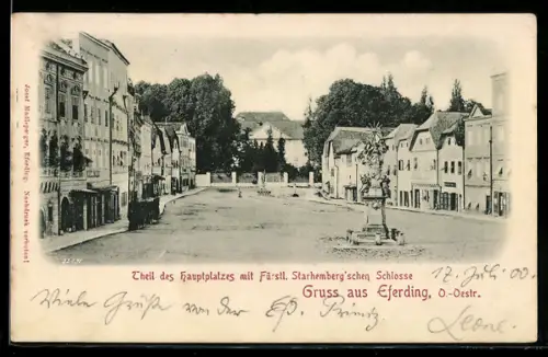 AK Eferding /Ob. Öst., Teil des Hauptplatzes mit Schloss Starhemberg