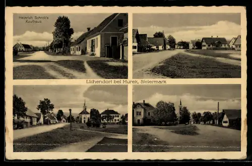AK Strass in Steiermark, Lichendorf bei Murek, Kaufhaus Heinrich Schrok mit Strassenpartien