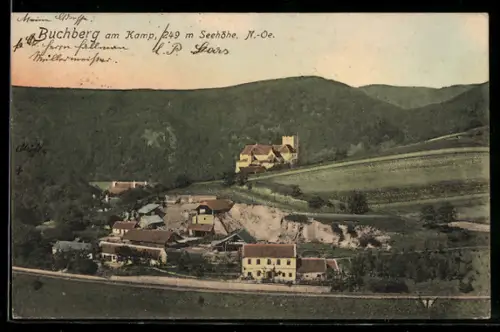 AK Buchberg am Kamp, Panorama mit Schloss und Ortsansicht