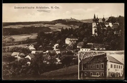 AK Artstetten /N.-Oe., Panorama mit Kirche und Gasthof Kienberger