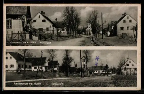 AK Mettersdorf am Sassbach, Rannersdorf bei Murek, Ortsansichten mit Kaufhaus J. Kirchengast und Kirche