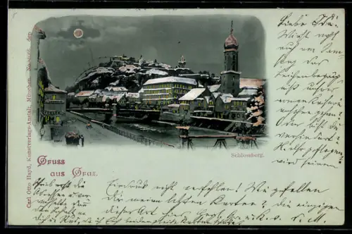 Mondschein-AK Graz, Schlossberg im Winter