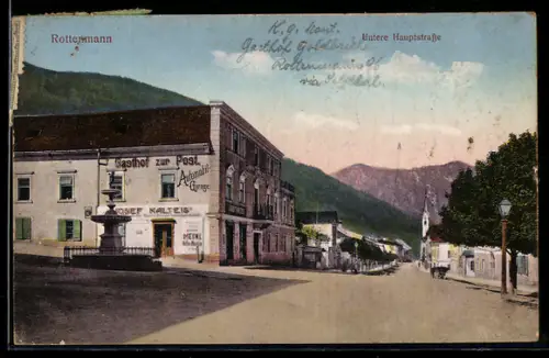 AK Rottenmann, Untere Hauptstrasse mit Gasthof zur Post
