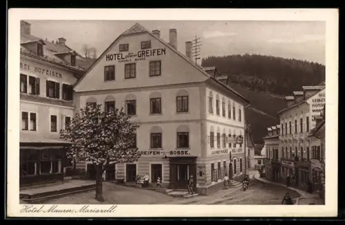 AK Mariazell, Hotel Maurer Zum Gold. Greifen, Neustädtergasse 75