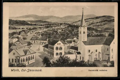 AK Wörth /Ost-Steiermark, Ortszentrum mit Kirche