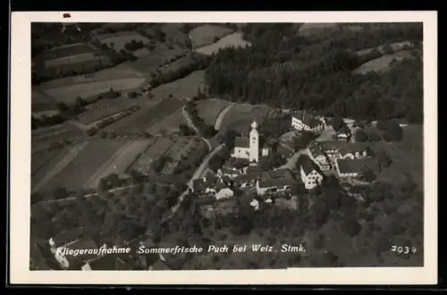 AK Puch bei Weiz, Fliegeraufnahme mit Kirche
