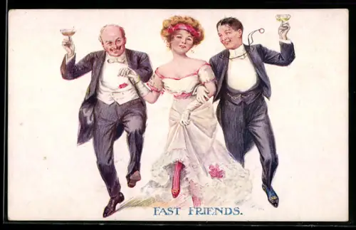 AK Junge Frau tanzt mit zwei Herren