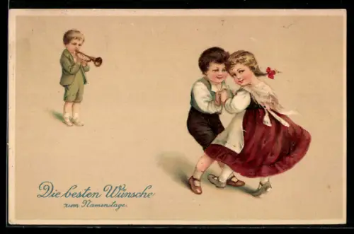 Präge-AK Pärchen beim Tanz, Glückwunsch zum Namenstag