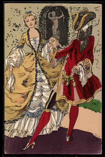 AK Paar in altertümlicher Kleidung tanzt Menuett