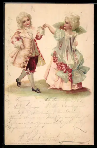 AK Pärchen in altertümlicher Kleidung beim Tanz