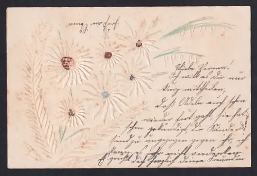 Papierkunst-AK Verschiedene Blumen auf einem Grossteil der Fläche