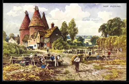 AK Bauern bei der Hopfenernte