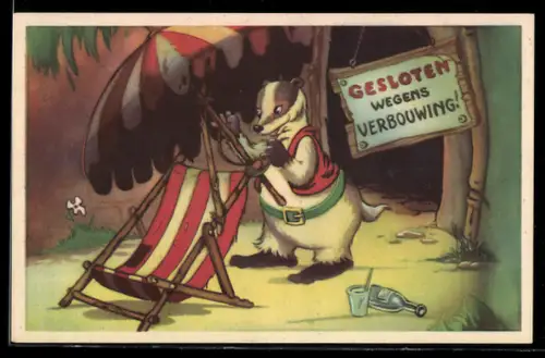 AK Comic Doremias Das, Dachs bereitet einen Liegestuhl vor