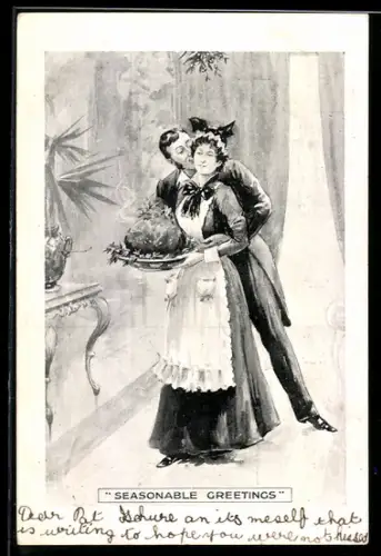 AK Feiner Herr bandelt mit dem hübschen Dienstmädchen an