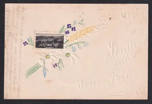 Papierkunst-AK Partie am Schlossplatz mit Residenzschloss und Blumen im Passepartout