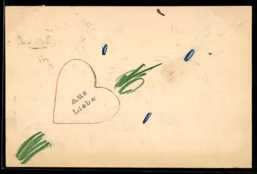 Papierkunst-AK Herz umringt von Blumen