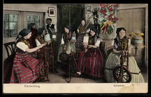 AK Wartenburg, Frauen und ein Mann in der Spinnstube