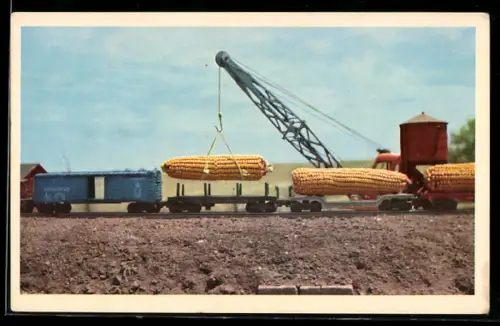 AK Spielzeugzug wird mit Maiskolben beladen