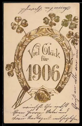 AK Jahreszahl 1906 in einem Hufeisen mit Klee